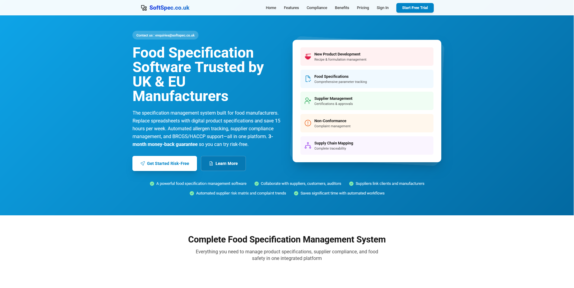 SoftSpec Food Specification Management Platform - Custom Web Application